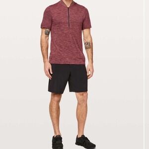 Lululemon Metal Vent Tech Surge Short Sleeve 1/2 Zip Obsidian / Brick Rose Large